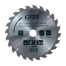 Диск пиляльний Grad по дереву з твердосплавними напайками 250×32(30;25.4)×24T GRAD (1958725) (1958725)