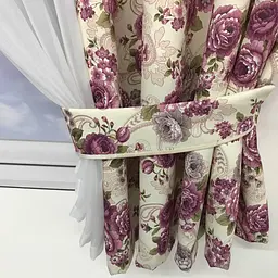 Коротка фіранка з атласу ішифону з фіолетовими квітами на тасьмі 1,8м на 4м. ALBO pbe0052818 - мініатюра 7