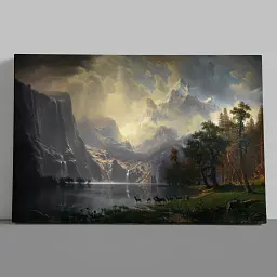 Интерьерная картина Среди гор Сьерра-Невада, Альберт Бирштадт, Albert Bierstadt, репродукция картины, 60×90 см (id7002)