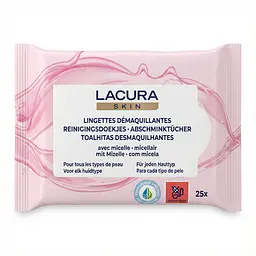 Міцелярні вологі серветки для зняття макіяжу Lacura Skin для всіх типів шкіри 25 шт. Серветки для вмивання