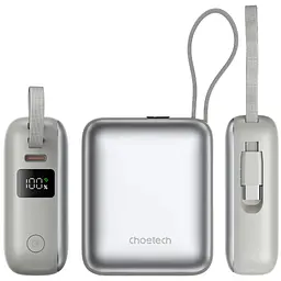 УМБ Choetech 10000mAh 35W PD3.0 USB-C In/Out, LED Display, with buid-in type-C cabel сіра - мініатюра 4