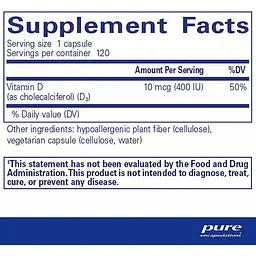 Вітамін D3 Pure Encapsulations 400 МО 120 капсул - мініатюра 2