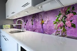 Кухонний фартух самоклеючий Бузок Акварель наклейка букети фіолетовий фарби 60х300 см Happy Pocket Z180329