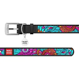 Нашийник для собак Waudog Design Літо, шкіряний, з QR паспортом, 19-25х1, 2 см, чорний - мініатюра 4