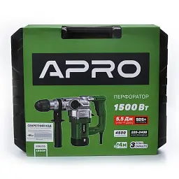 Перфоратор бочковий Apro SDS-plus 1500H 5,5 Дж 1500 Вт 4500 уд/хв 30412 - мініатюра 6