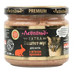 Вологий корм для котів Леопольд паштет-мус кролик 300 г