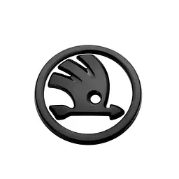 Емблема задня SKODA 80 мм БІЛА пластик (на скотчі та 2 вусики) OEM 5JD853621A