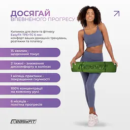 Килимок для йоги та фітнесу EasyFit TPE+TC 6мм двошаровий зелений-чорний - мініатюра 8