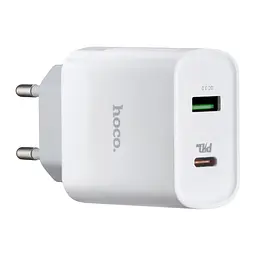 Мережевий зарядний пристрій Hoco C80A Plus Rapido PD20W + QC3.0 charger ( EU ) Білий