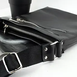 Сумка чоловіча шкіряна Handycover S236 чорна з 4 відділеннями на блискавці - мініатюра 3