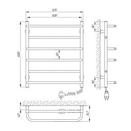 Електрична рушникосушарка Laris Зебра Комфорт ЧФЧ6 500x600 Е права R3 73207641, Чорний матовий, Праве, Електронний - мініатюра 5