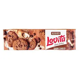 Упаковка печива Roshen Lovita Classic Cookies з какао та шматочками глазурі 150 г х 16 шт