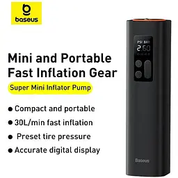 Автомобільний компресор Baseus Super Mini Inflator Pump портативний для шин 12V - мініатюра 2