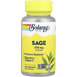 Шавлія Solaray Organically Grown Sage Leaf 570 мг 100 веганських капсул