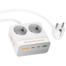 Подовжувач Hoco AC27 Descanso (PD30W/2C/1A/2xSocket) (2m) White - мініатюра 2