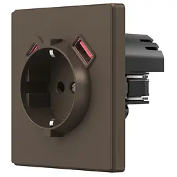Розетка Videx Nota одинарна із заземленням USB-A+C 20W мокко (VF-NT-SK1GUC-BR)