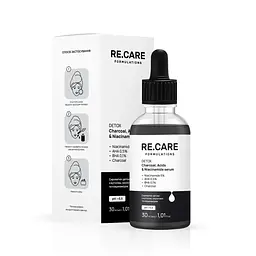 Сироватка-детокс з вугіллям, кислотами та ніацинамідом Detox Charcoal, Acids & Niacinamide Serum RE.CARE 30 мл