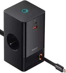 МЗП Baseus Power Combo Digital Power Strip 2AC+USB+Type-C+Retractable-C 65W with 1.5m Power Cord PSLR000301 Black