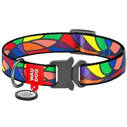 Нашийник для собак Waudog Nylon Вітраж, з QR паспортом, металева пряжка-фастекс, M, 24-40х2 см