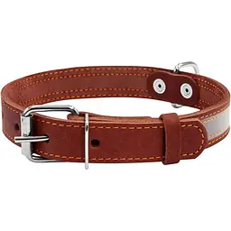 Нашийник Collar зі світловідбиваючою стрічкою, шкіра, 38-50х2,5 см, коричневий