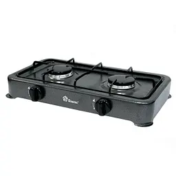 Плита газова Domotec MS-6602, настільна, двоконфорочна, сталева, сіра, для балонного газу