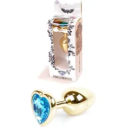 Анальна пробка Boss Of Toys Boss Series - Jewellery Gold Heart Plug Light Blue S, BS6400040, Золотий / Голубой - мініатюра 2