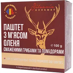 Паштет Silvania Gourmet з м'ясом оленя, смаженими грибами та томатами 100 г