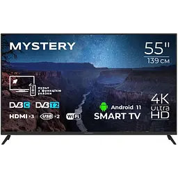 Телевізор TV 55 Mystery MTV-5560UDT2 4K/Android 11/DVB-T2/2xUSB 2.0/3хHDMI/CI-слот/Wi-Fi/Black (MTV-5560UDT2)