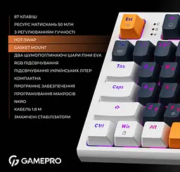 Механічна ігрова клавіатура GamePro GPMK-18 Red Switch Hot-Swap TKL RGB White - мініатюра 9