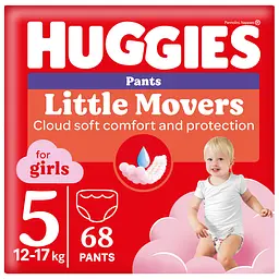 Уценка. Подгузники-трусики для девочек Huggies Little Movers Pants 5 (12-17 кг) 68 шт.