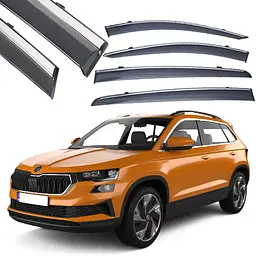 Дефлектори вікон вітровики Benke для Skoda Karoq 2018- Хром Молдинг Нержавіюча сталь 3D (BSKKR1723-W/S)