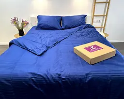 Постільна білизна LARA сатин-страйп LUX dark blue d13211е180 з простирадлом на резинці 180х200х25 євро - мініатюра 5
