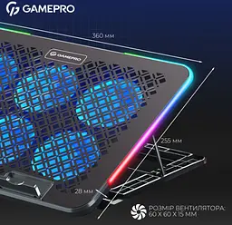 Охолоджувальна підставка для ноутбука до 15,6 дюйма GamePro GPCP-590 RGB 2xUSB 6xfans - мініатюра 8