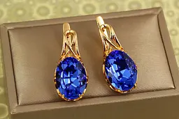 Сережки Xuping Jewelry Гранд із синім каменем 3,1 см золотисті