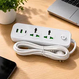Мережевий фільтр 2 метри 2500 Вт 2х220 В, 2×USB, 1×TypeС / Подовжувач з вимикачем / Фільтр-подовжувач 5 в 1 - мініатюра 2