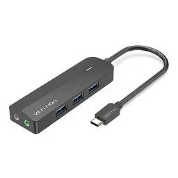 Хаб USB 3.1 Type-C -> 3xUSB 3.0/MicroUSB/3.5mm Sound Adapter чорний Vention
