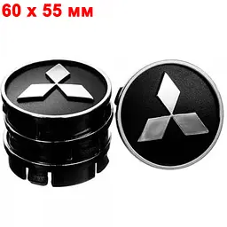 Ковпачки на титани Mitsubishi 60 x 55 мм пластик об'ємний логотип Чорні 4 шт