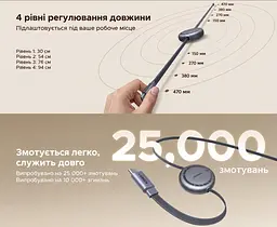 Висувний кабель UGREEN L531 USB-C - USB-C PD 100 Вт 1 м чорний (65905) - мініатюра 2