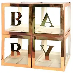 Декоративні кубики BABY золоті дзеркальні з буквами для фотозони baby shower гендерати прикрасу свята новонародженого