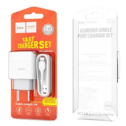 Зарядний пристрій Hoco C72A USB білий + кабель USB to Lightning - мініатюра 3