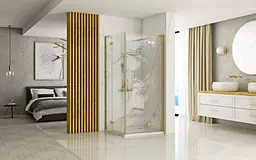 Душова кабіна Rea Hugo 90x90 brushed gold подвійна REA-K6609, Золотий, Універсальна, прозорий, золотий - мініатюра 2