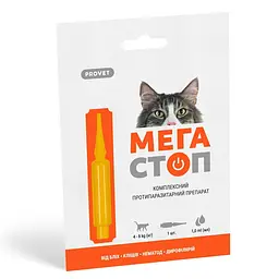Краплі на холку для котів ProVET Мега Стоп від 4 до 8 кг 1 піпетка від зовнішніх та внутрішніх паразитів - мініатюра 2