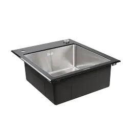 Кухонна скляна мийка Germece Handmade Black Glass з нержавіючої сталі 3 мм прямокутна 60x51x20 см - мініатюра 2