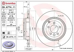 Диск гальмівний вентильований Land Rover Range Rover Sport I 05-13р Brembo (09.A774.11)