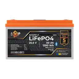 Акумулятор LP LiFePO4 25,6V - 50 Ah (1280Wh) (BMS 80A/50А) пластик LCD Smart BT