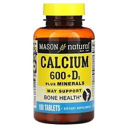 Вітаміни та мінерали Mason Natural Calcium 600 mg Plus Vitamin D3 Plus Minerals, 100 таблеток