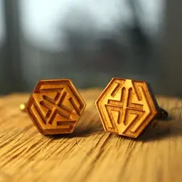 Запонки Дерев'яні Шестигранні З Гравіюванням Handmade acs0005941