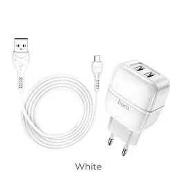 Адаптер живлення - блок мережевий із кабелем Micro USB - набір HOCO C77A Highway 2USB білий