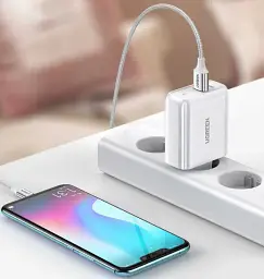 Адаптер живлення для телефону Ugreen CD170 White USB+USB Type-C Wall Charger 36W 3A - мініатюра 5