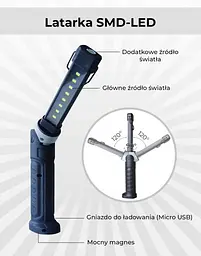 Акумуляторний світлодіодний ліхтар 8+1 (LED) PROTESTER SMD-LED - мініатюра 5